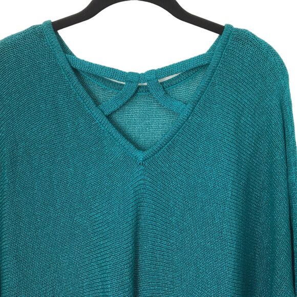 Chicos Top Size 2 (12-14) Green Crossback Pullover 3/4 Sleeve Knit Sweater - Picture 6 of 11